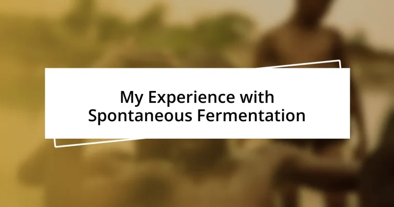 My Experience with Spontaneous Fermentation