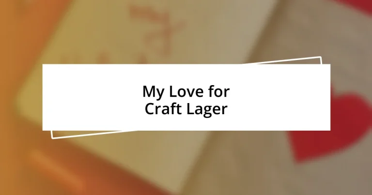 My Love for Craft Lager