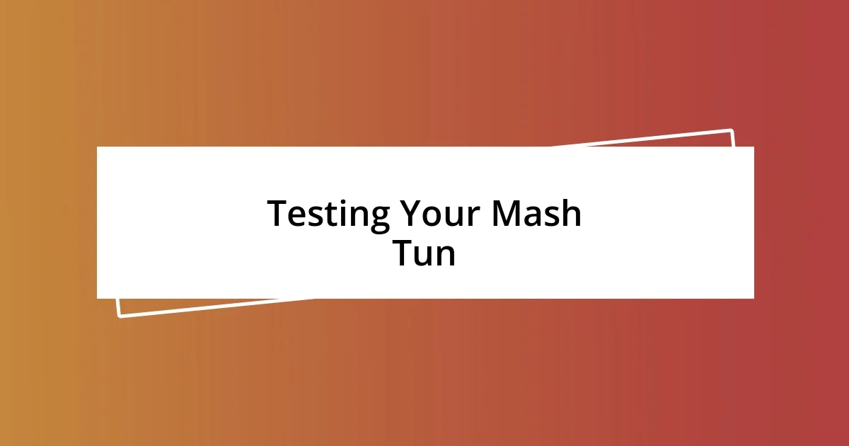 Testing Your Mash Tun