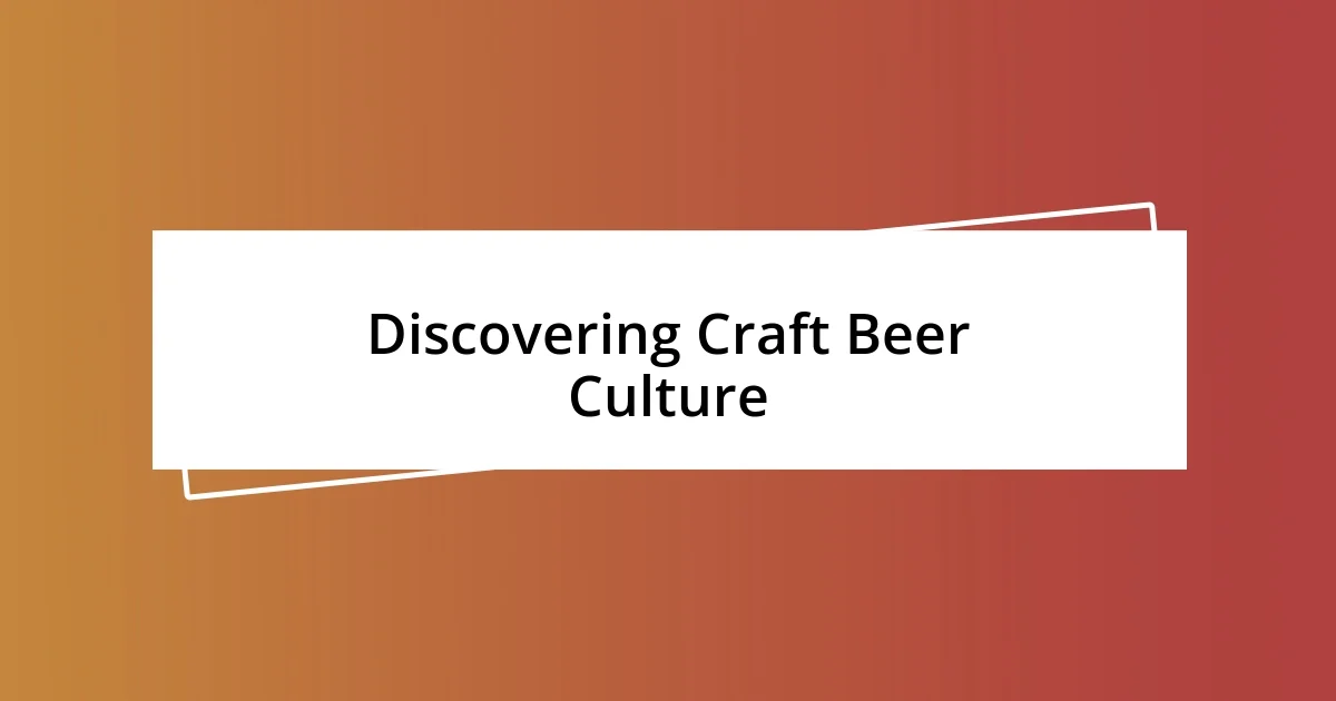 Discovering Craft Beer Culture